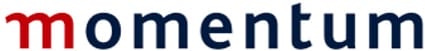 The word "momentum" in lowercase; the first "m" is red, while the rest of the letters are dark blue. The font is bold and sans-serif on a white background.