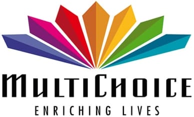 The MultiChoice logo with colorful, pointed shapes fanned out above the brand name in bold black letters. Below, the slogan "Enriching Lives" appears in capital letters. The colors include red, purple, blue, green, and yellow.