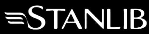 White "STANLIB" text on a black background. The "S" features three horizontal lines on its left, resembling stylized wings or motion lines, while the other letters are in a clean, sans-serif font.