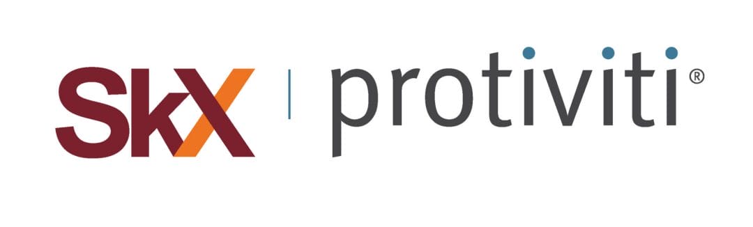 The image shows the logo for "SIX | Protiviti." "SIX" is in bold red and orange letters, with the letters overlapping. "protiviti" is in a modern gray font to the right, separated by a thin vertical line.
