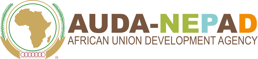 AUDA-NEPAD logo: stylized gold Africa map in a green laurel circle on the left, followed by "AUDA-NEPAD" in bold letters using brown, green, blue, and orange, above "African Union Development Agency" in brown text—creating a professional corporate voice that resonates with clients across the continent.