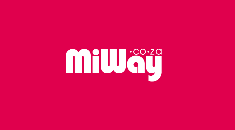 White text logo reads “MiWay.co.za” on a solid bright pink background. The font is bold and rounded, conveying a friendly yet professional appearance suitable for corporate voice clients, with “MiWay” in large letters and “.co.za” in small letters above the “y” in “MiWay.”.