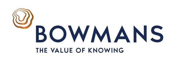 Bowmans logo with an abstract orange and brown circular icon on the top left, the word "BOWMANS" in bold blue uppercase letters, and the tagline "THE VALUE OF KNOWING" in smaller blue text below—designed to reflect a trusted corporate voice that resonates with clients.