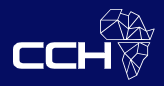 White letters "CCH" on a dark blue background. Geometric, angular white shapes resembling stylized crystals or polygons are above and to the right of the text, intersecting in sharp lines—evoking a modern aesthetic that appeals to corporate voice clients.
